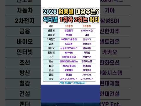 2026년 업종별 1위.2위 대장주는 어디? #국내주식 #주식 #증권 #투자