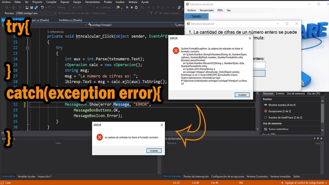 c Try catch funcionamiento básico YouTube