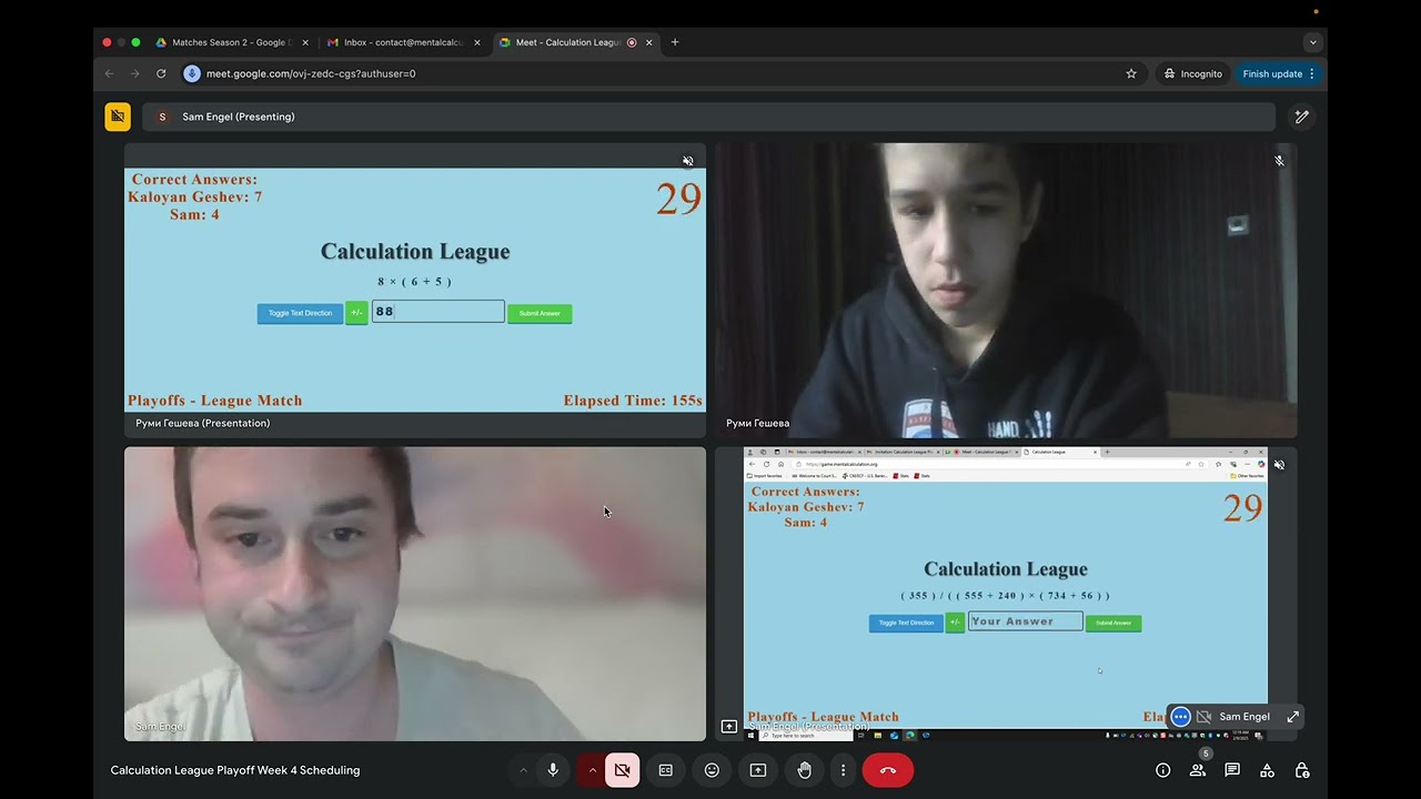 Calculation League Season 2 Playoffs --- Kaloyan vs Sam