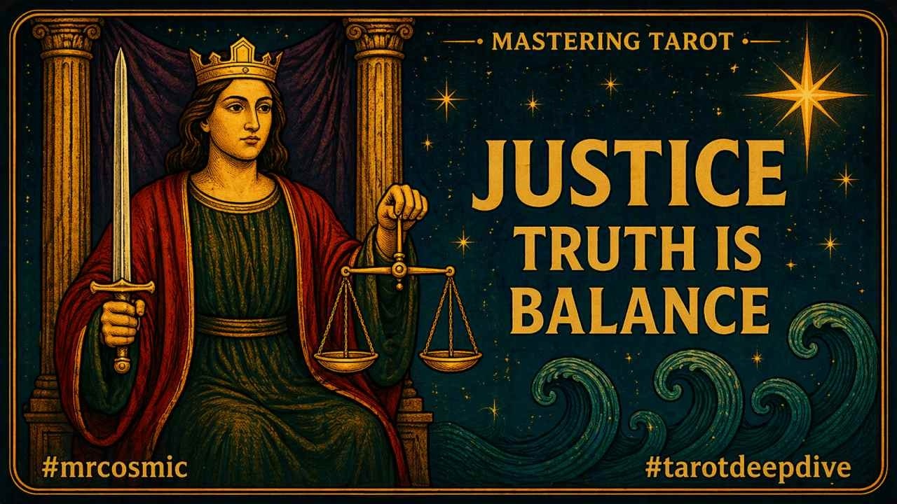 The Justice Card: Truth, Balance & Cosmic Law ⚖️ #mrcosmic #tarotdeepdive #learntarot thumbnail