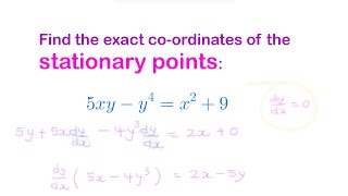Finding stationary points using implicit differentiation and simultaneous equations