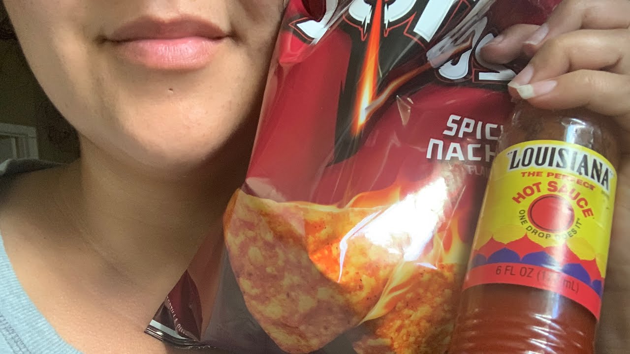 ASMR eating Spicy Doritos and Louisiana Hot Sauce .... no talking
