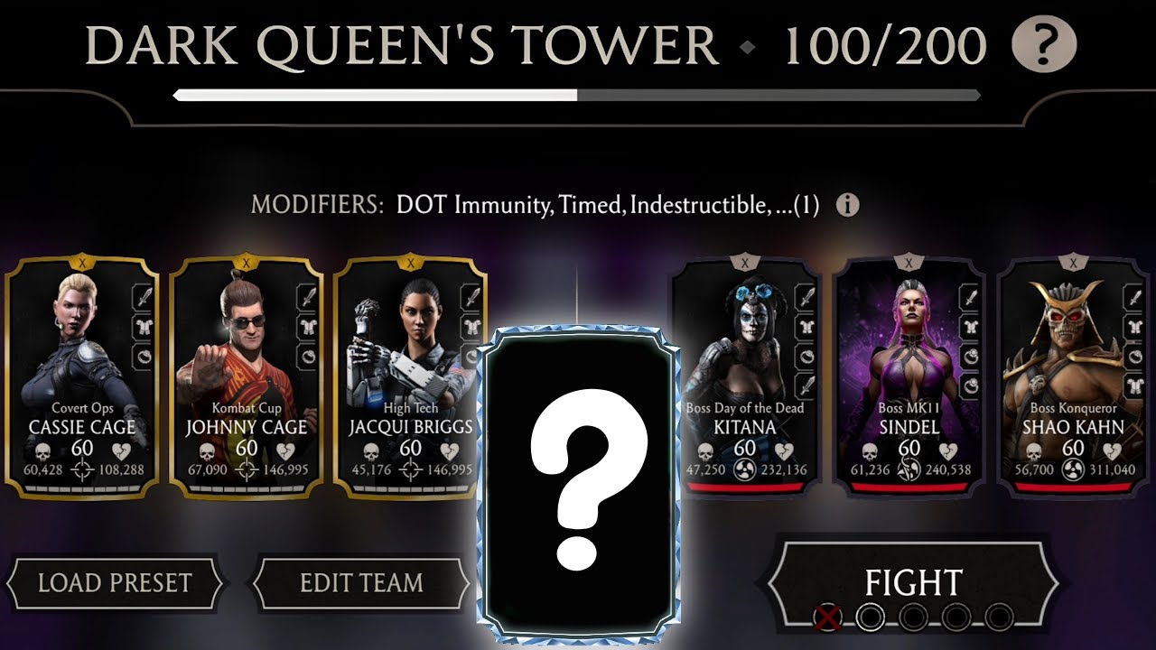 Dark Queen's Fatal Tower Boss Match 100, 120 & 140 using Gold Team | MK Mobile