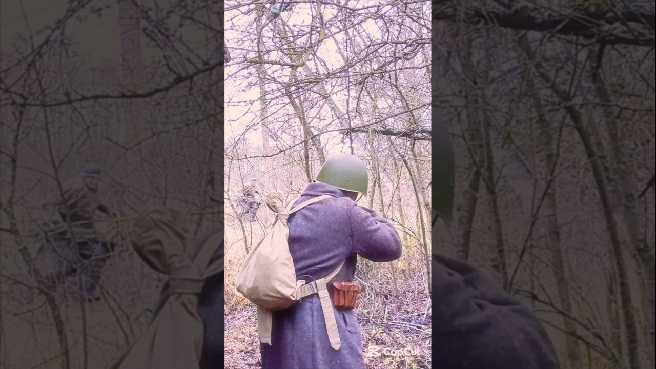 Red Army soldier against the occupiers. Reenactors 