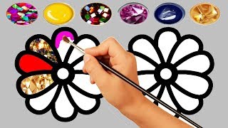 Daisy Flowers Glitter Coloring Pages For Kids | How to Draw Daisy