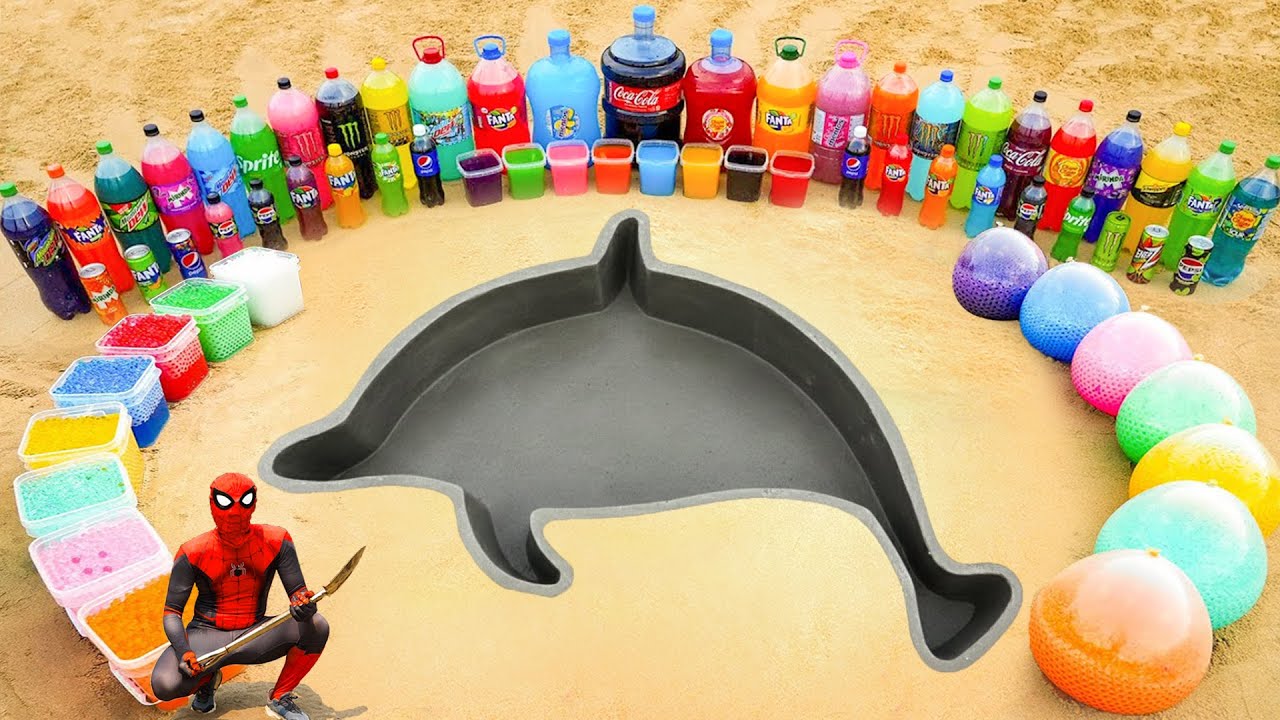 How to make Dolphin hole with Cement, Giant Coca Cola, Fanta, Mtn Dew, Mirinda, Pepsi, 7up vs Mentos