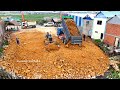 Part 2 bury trash by mitsubishi bd2j bulldozer pushing soil  10 wheels  5ton truck unloading soil