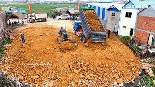 Part 2 Bury Trash By MITSUBISHI BD2J Bulldozer Pushing Soil & 10 Wheels & 5Ton Truck Unloading Soil