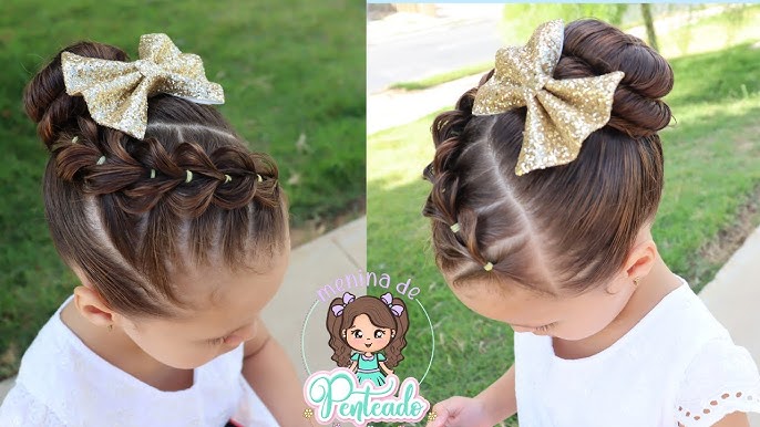 Penteados Infantil Fácil com Coque 🥰 Easy Bun Hairstyle for Little Girls  😍 