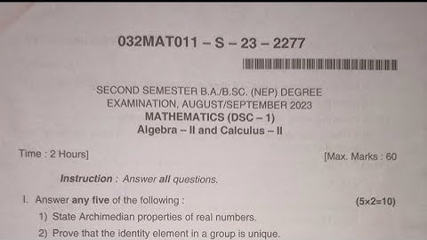 Mathematics Bsc 2nd Semester NEP Degree Question Paper Year 2023 Karnataka of Dharwad University