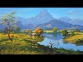 How to Paint Beautiful Landscape with River, Fields and Mountains in Acrylic