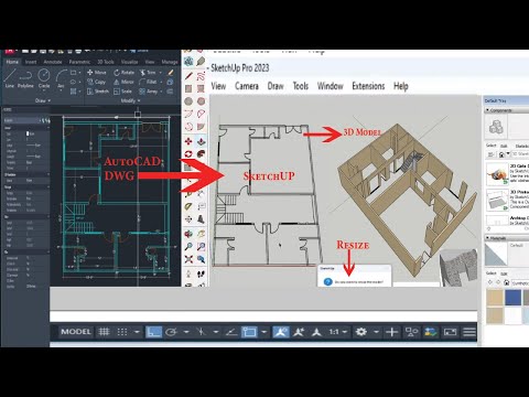 import and resize DWG drawing in SketchUp model l resize in sketchup l