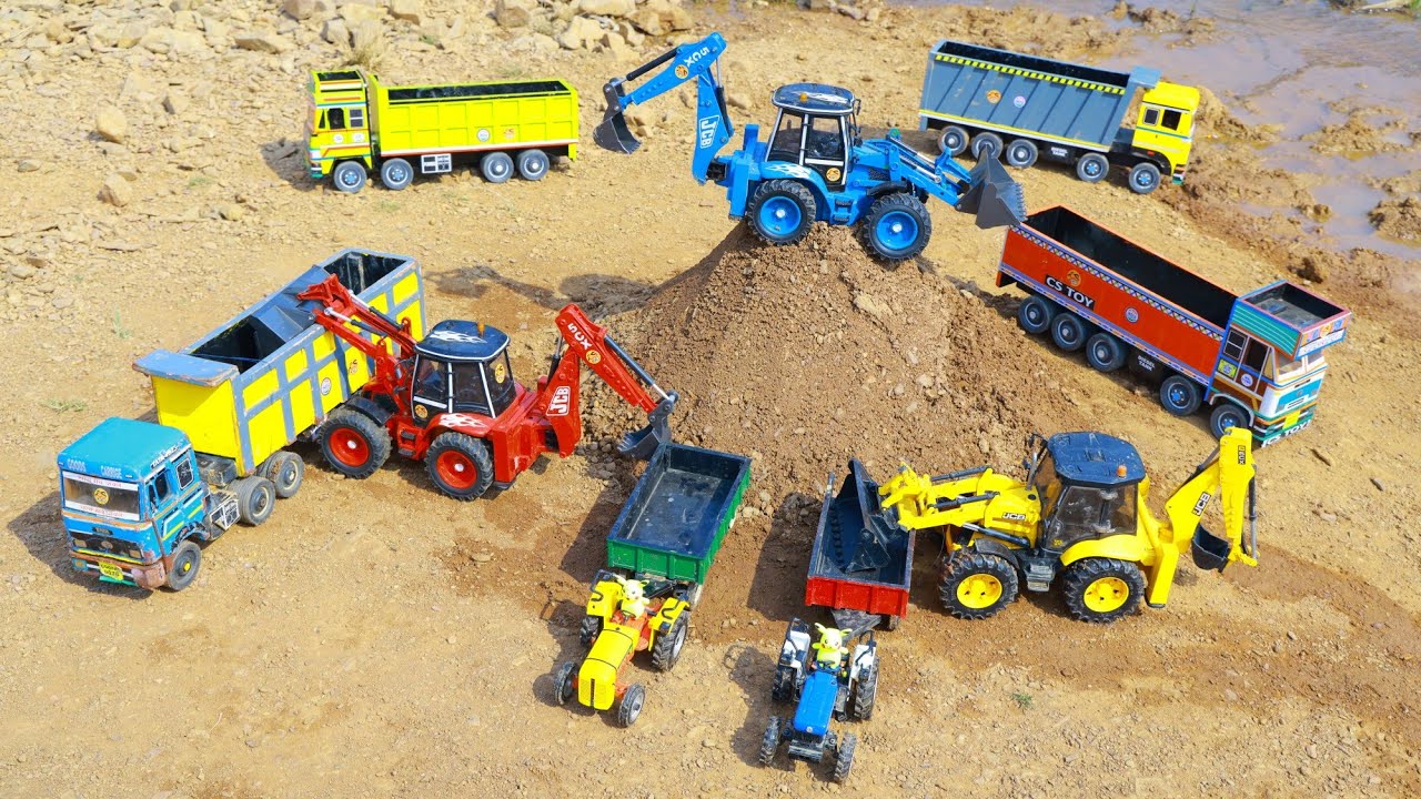 Jcb loading sand truck tractor | Swaraj tipper mahindra truck Accident pulling tractor jcb ? CS Toy 