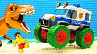 Super Police Bulldozer vs Dinosaur Kinetic Sand Challenge