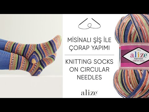 Misinalı Şiş ile Çorap Yapımı • Knitting Socks on Circular Needles • Носки с круговыми спицами