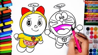 Draw Color Paint Flying Doraemon and Dorami Coloring Pages and Learn to Color