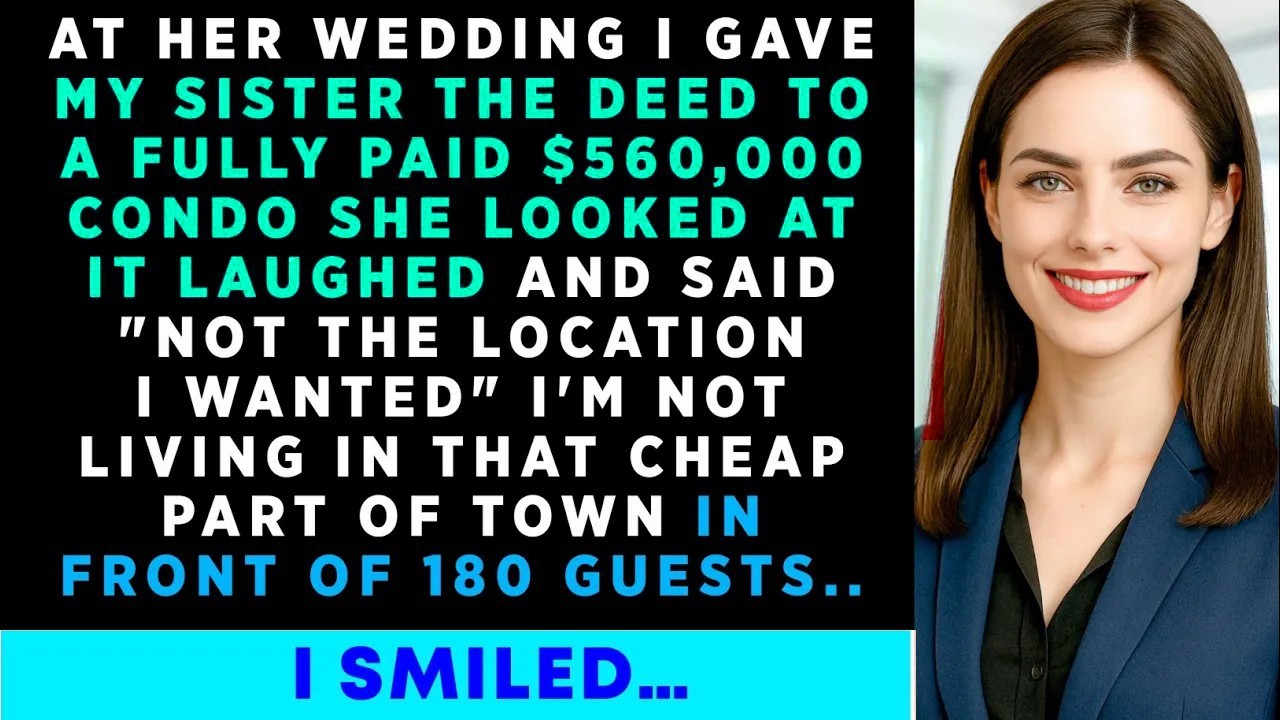The laugh came first — clean, bright, slicing through the ballroom like a review of a thrift store purchase. Not a thank you. Not a tear. Just my sister's voice bouncing off the chandeliers as she...