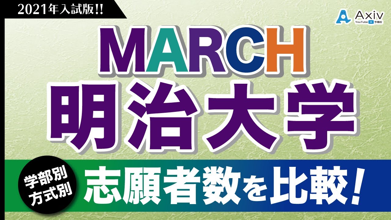 21年 明治大学の学部 方式別で志願者数を紹介 今年と去年の比較もします Youtube