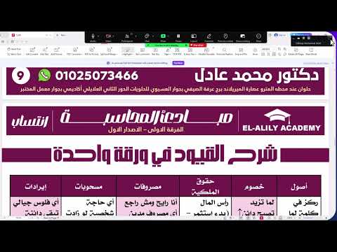 تجارة جامعة حلوان الفرقة الاولى المحاضرة الثانية محاسبة مالية معادلة الميزانية قيود اليومية