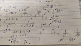 1/6^(3x+2).216^(3x)=1/216 | exponential | maths | solutions #class5 #exercise9 #exponential