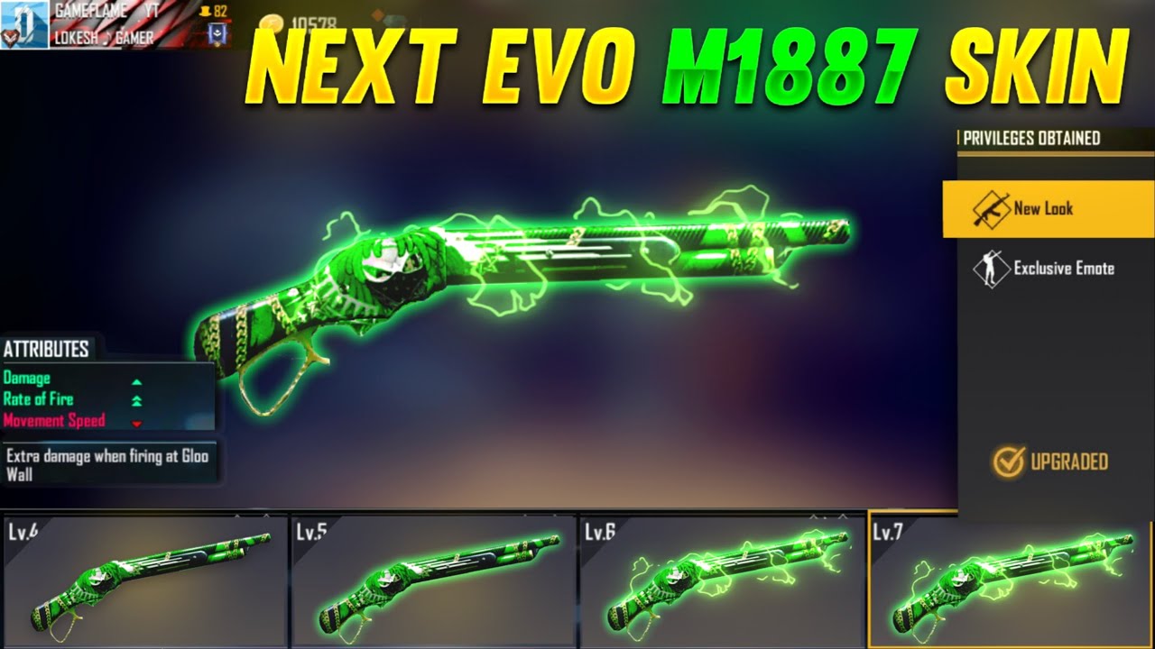 NEXT NEW EVO M1887 GUN SKIN IN FREE FIRE