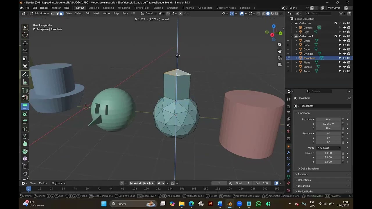 Modelado 3D - Blender - 7.  Edit Mode   Herramientas con figuras geométricas