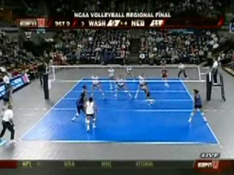 Nebraska Cornhuskers volleyball vs. Washington Huskies - 2008 NCAA Regional Final - 5th set comeback