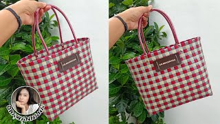 Woven bags made from red plastic threads, size 26*11, height 24 cm.