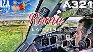 A321 FCO 🇮🇹 Rome | LANDING 34R | 3D Visual | Cockpit View 4K | ATC & Crew Comm 