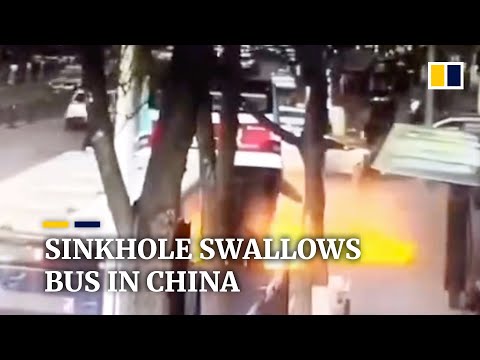 Sinkhole swallows bus in China, leaving at least 6 dead and 4 missing