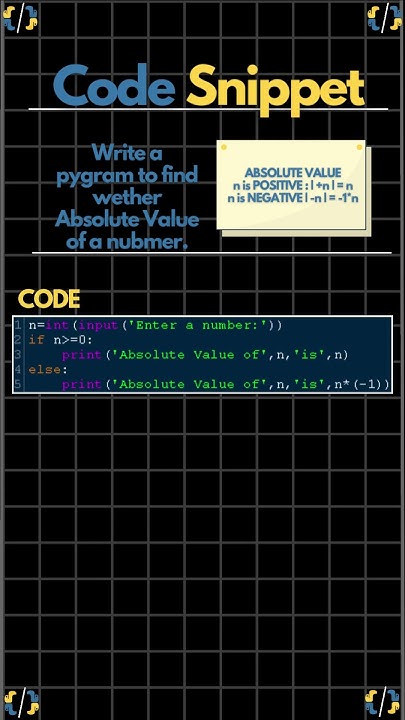 Code Snippet 8 : Absolute Value Python Program | Computer Science |CBSE ...