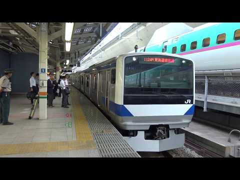 朝の通勤ラッシュの東京駅に到着する上野東京ライン常磐線上りE531系