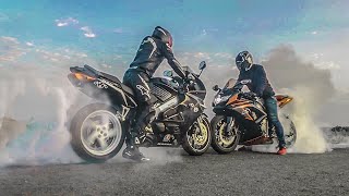 Как делать БЕРНАУТ. Палим резину на Suzuki GSXR 750 и Honda VFR 800.