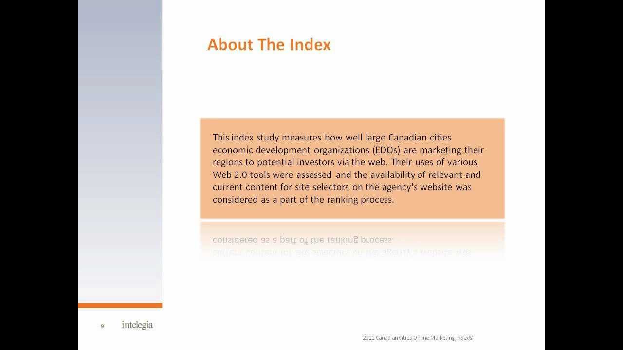 2011 Canadian Cities Online Marketing Index© | Social Media Marketing | www.intelegia.com