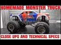 1/8th home made monster truck on the bench: close ups and specs, steel solid axles RC truck