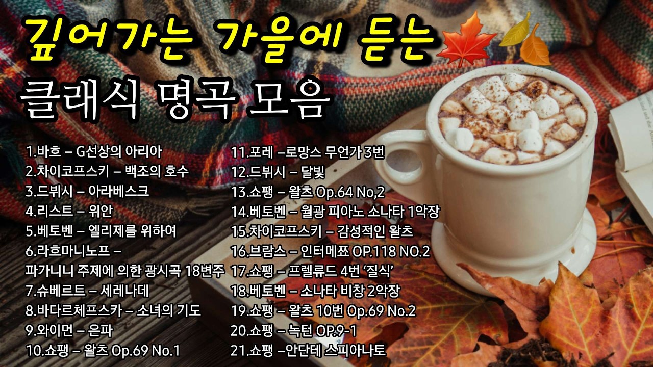 깊어가는 가을에 듣는 클래식 명곡 모음 | 가을 힐링 클래식 플리 | 마음을 달래주는 음악 | piano | 출.퇴근.산책.티타임에 듣는 클래식 플리 | 가을에 듣는 필수 클래식