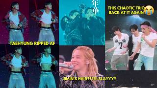 TAEHYUNG LIFTED HIS SHIRT AND SHOWED HIS ABS IN LAS VEGAS!!:1&:1!/!)&/2 THEY BRAIDED JIMINS HAIR😭