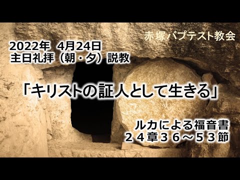 2022年4月24日(日)（朝・夕）赤塚教会礼拝説教「キリストの証人として生きる」ルカによる福音書24章36～53節