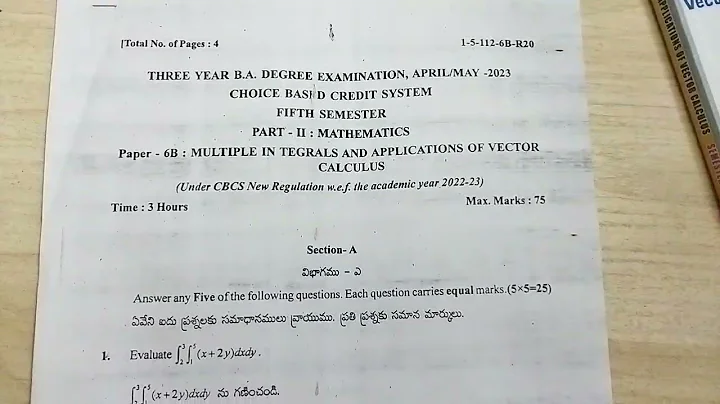 AP degree 3rd year 5th semester 6B : Multiple Integrals And Applications of Vector Calculus