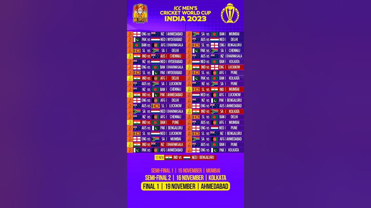 SHEDULE OF CRICKET WORLD CUP YouTube