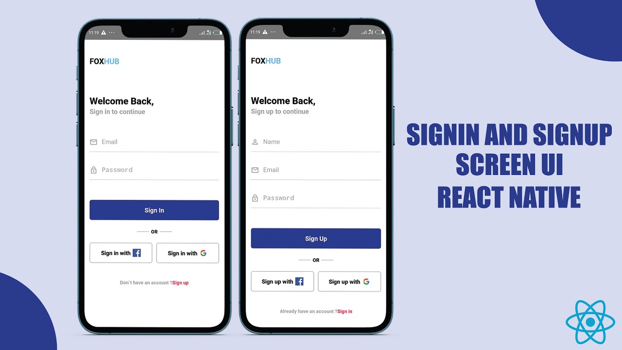 Signin and signup screen using react native youtube