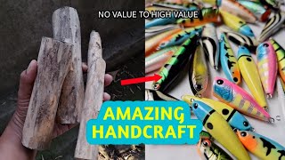 AMAZING SKILLS  -  How a piece of wood can become such an amazing fishing lure !!!