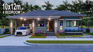 10x12 Meters MODERN BUNGALOW HOUSE DESIGN with 4 Bedroom | 109 Sqm