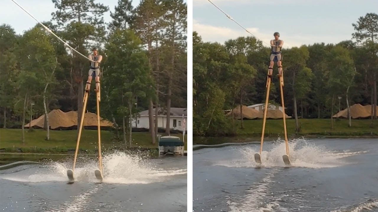 Man Unofficially Breaks World Record By WaterSkiing On Stilts YouTube