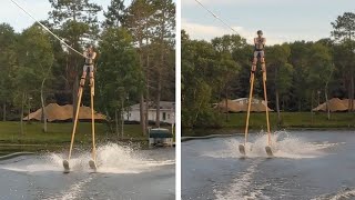 Man Unofficially Breaks World Record By Water-Skiing On Stilts