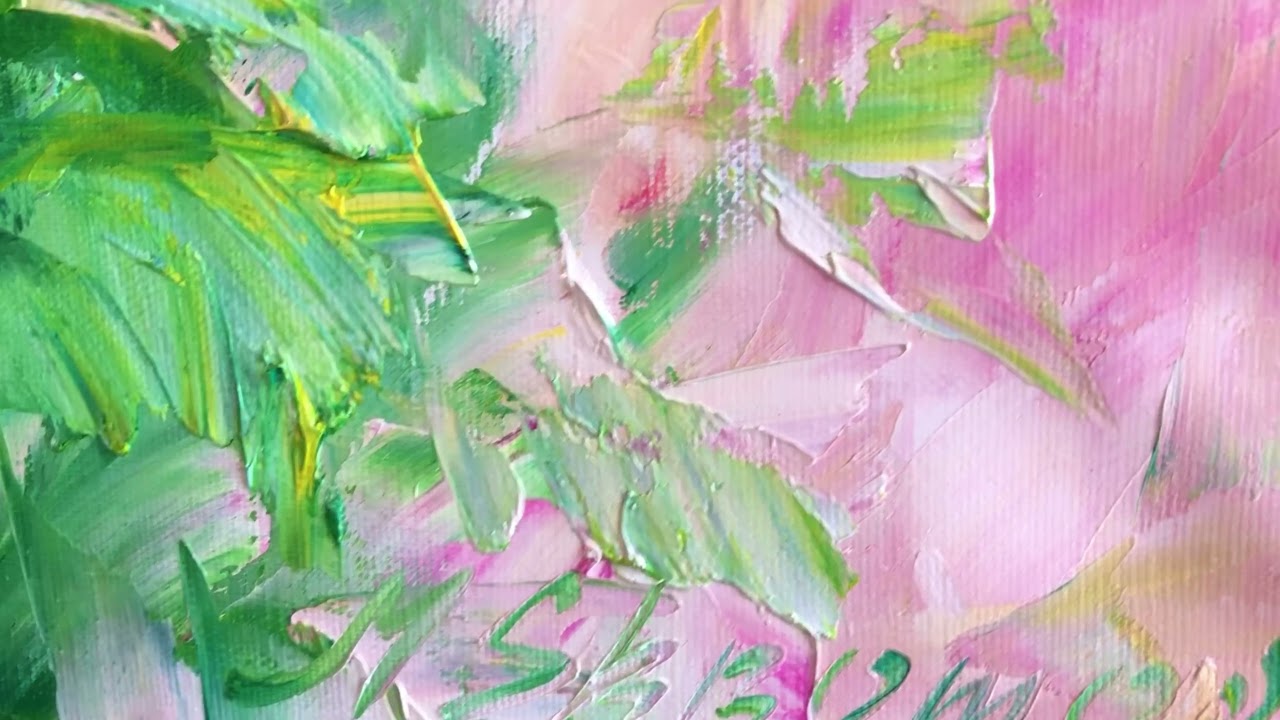 BRIGHT PEONIES - Summer painting with pink peonies. Peony buds in an abstract technique.