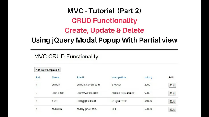 crud operation mvc using  partial view jquery modal popup