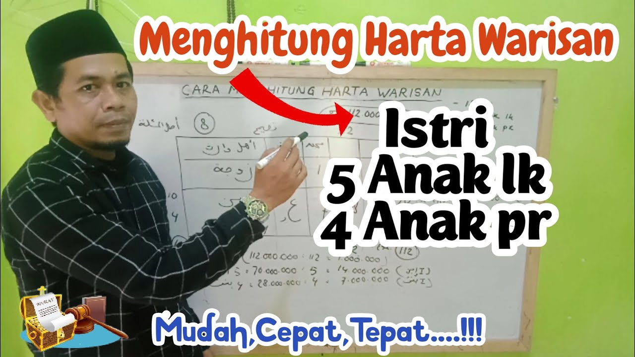 Cara Menghitung Harta Warisan.ahli warisnya (istri-5 anak lk-4 anak pr)