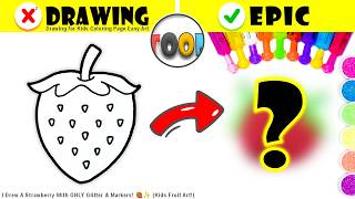 I Drew A Strawberry With ONLY Glitter & Markers! 🍓✨ (Kids Fruit Art!) screenshot 3