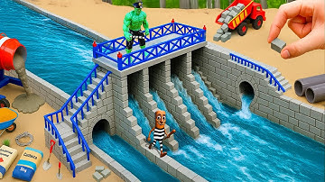 DIY Science Project Mini Bridge - Tractor Making Mini 6 Compartment Dam With Bricks Prevent Flooding